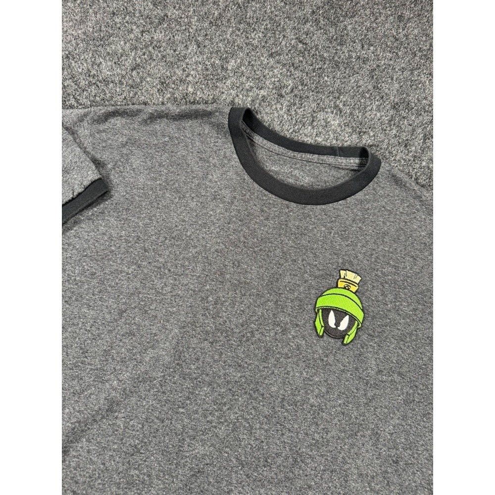 Marvin The Martian Embroidered Ringer T Shirt Gray Black Looney Tunes XL - Picture 1 of 6